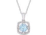 1.00 Carat (ctw) Blue Topaz Solitaire Pendant Necklace in 10K White Gold with Chain and 1/10 Carat (ctw I2-I3) Diamonds
